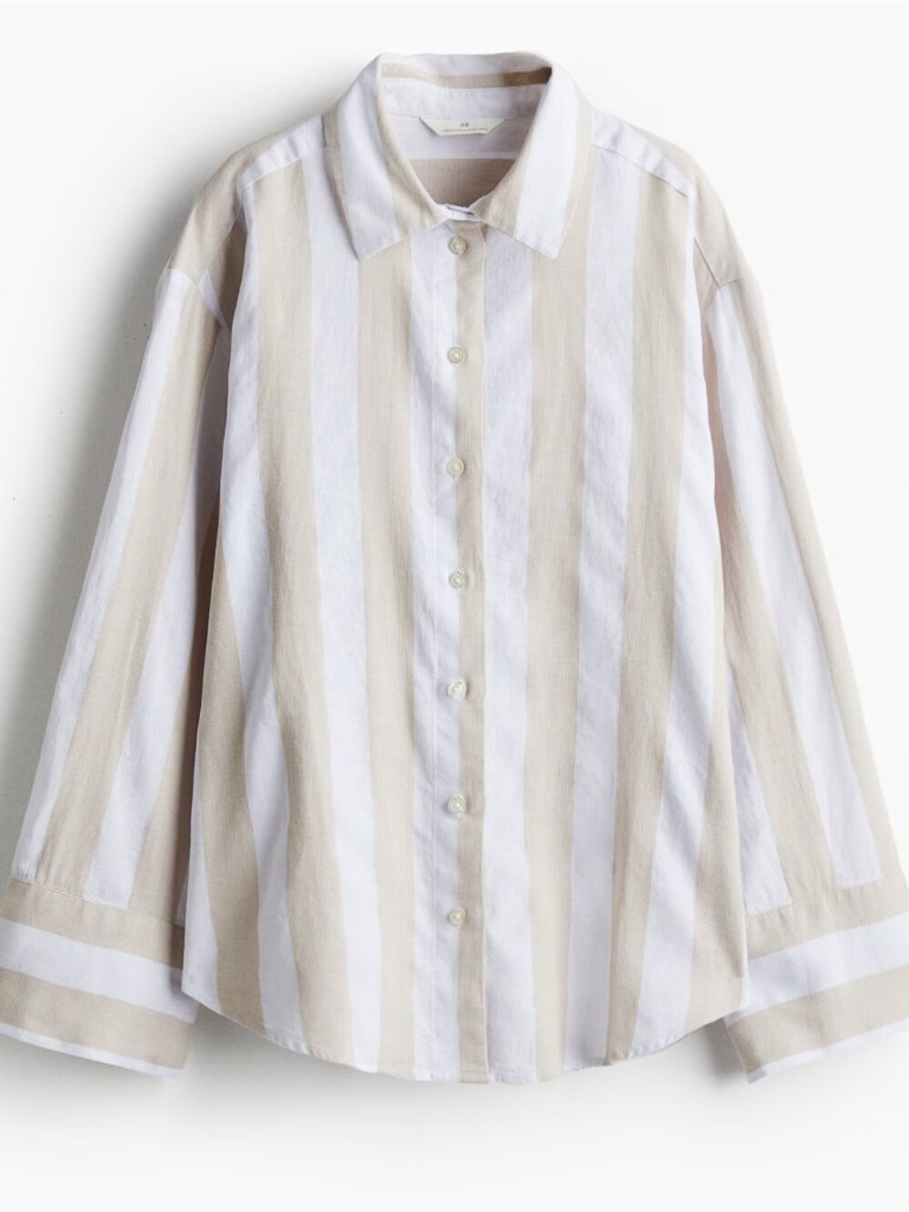 Light Beige & White Striped Oversized Linen Blend Button-Down - Linen Cotton